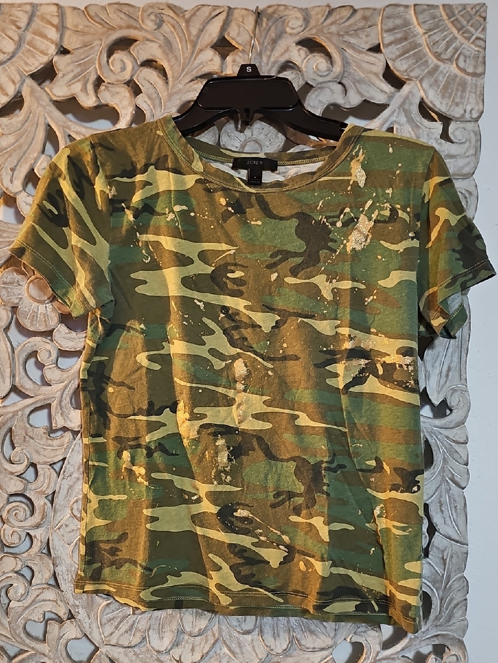 J. Crew  Camo With Glitter Short Sleeve Tee